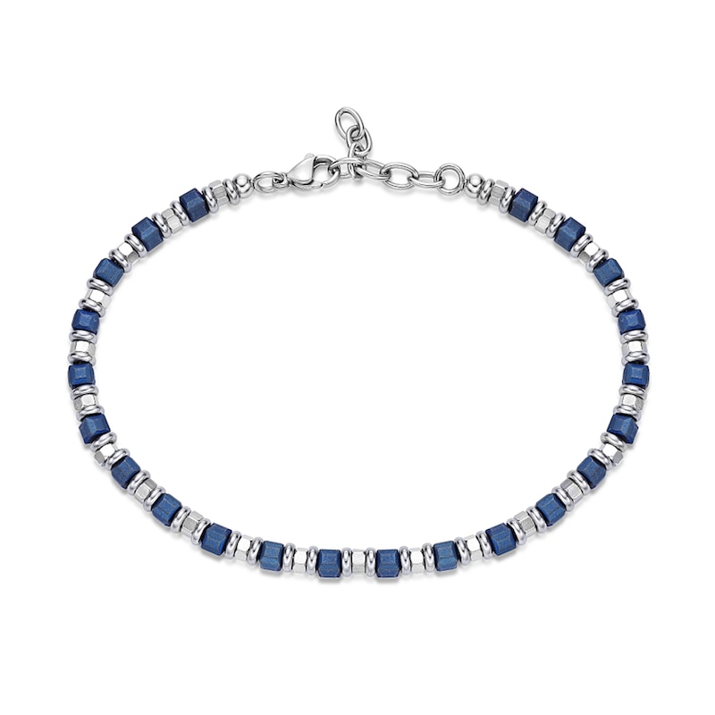 Main Image 5 of Bead Chain Bracelet in Stainless Steel with Blue Ion Plate - 8.25”