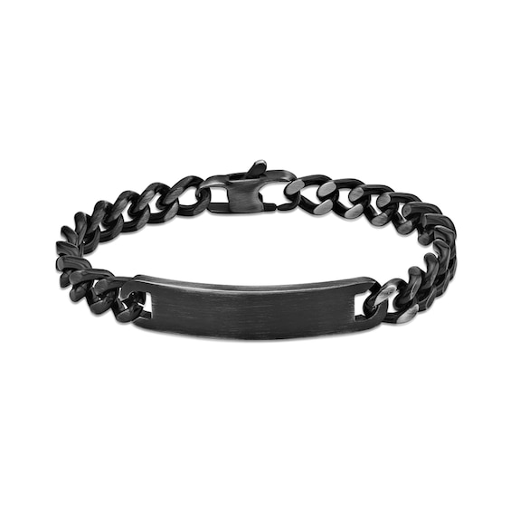 Antique-Finish ID Plate Bracelet in Stainless Steel with Matte Black Ion Plate - 8.5”