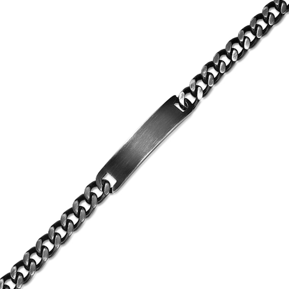 Antique-Finish ID Plate Bracelet in Stainless Steel with Matte Black Ion Plate - 8.5”