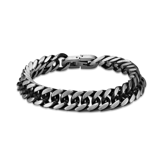 11.0mm Curb Chain Bracelet in Solid Stainless Steel with Black Ion Plate - 8.5â