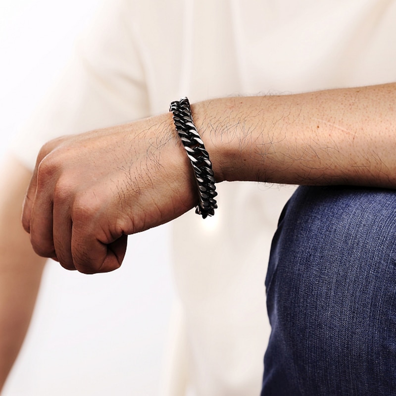 Main Image 2 of 11.0mm Curb Chain Bracelet in Solid Stainless Steel with Black Ion Plate - 8.5”