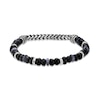 Thumbnail Image 1 of Black Agate, Labradorite and Hematite Bead Chain Stretch Bracelet in Stainless Steel - 8.5”