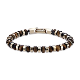 Tiger’s Eye Hexagon Bead Bracelet in Stainless Steel with Yellow Ion Plate - 8.5”