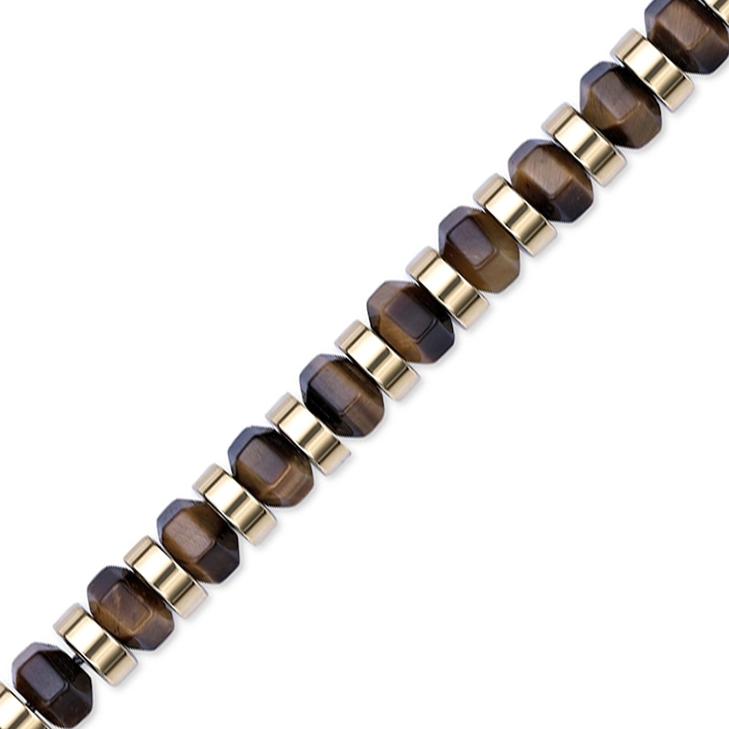 Main Image 4 of Tiger’s Eye Hexagon Bead Bracelet in Stainless Steel with Yellow Ion Plate - 8.5”