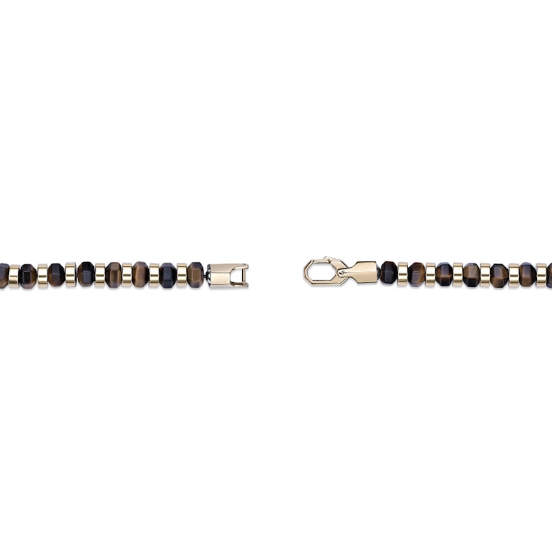Main Image 5 of Tiger’s Eye Hexagon Bead Bracelet in Stainless Steel with Yellow Ion Plate - 8.5”