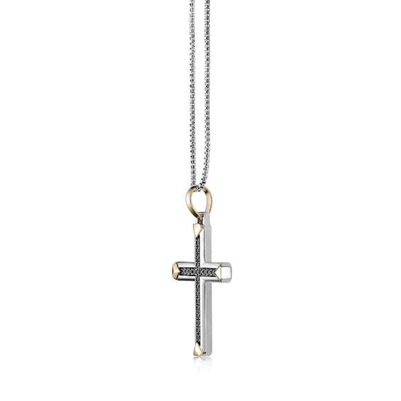 1/3 CT. T.w. Black Diamond Cross Pendant in Sterling Silver and 14K Gold Plate - 24â