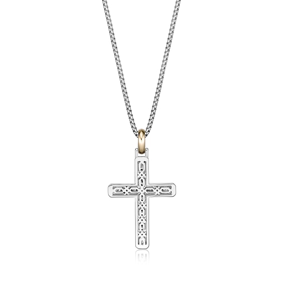 1/3 CT. T.w. Black Diamond Cross Pendant in Sterling Silver and 14K Gold Plate - 24â