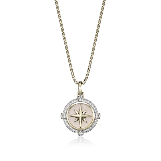 1/3 CT. T.w. Diamond Compass Pendant in Sterling Silver with 14K Gold Plate - 24â