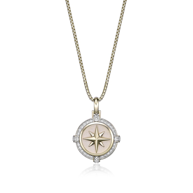 Main Image 1 of 1/3 CT. T.W. Diamond Compass Pendant in Sterling Silver with 14K Gold Plate - 24”