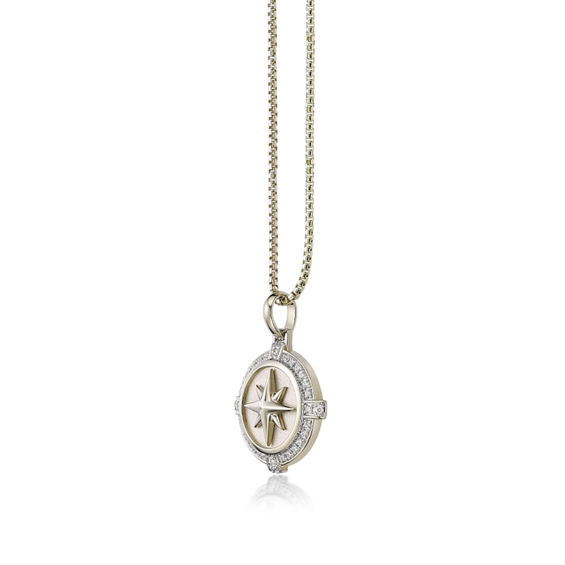 Main Image 2 of 1/3 CT. T.W. Diamond Compass Pendant in Sterling Silver with 14K Gold Plate - 24”