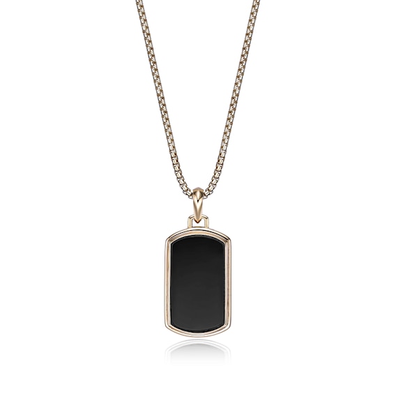 Onyx Bezel-Set Dog Tag Pendant in Sterling Silver with 14K Gold Plate - 24â