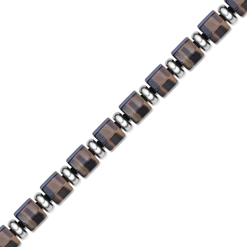 Main Image 4 of 9.0mm Tiger’s Eye Hexagon Barrel Bead Bracelet in Stainless Steel - 8.5”