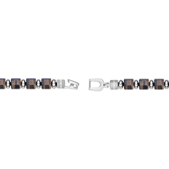 9.0mm Tiger’s Eye Hexagon Barrel Bead Bracelet in Stainless Steel - 8.5”