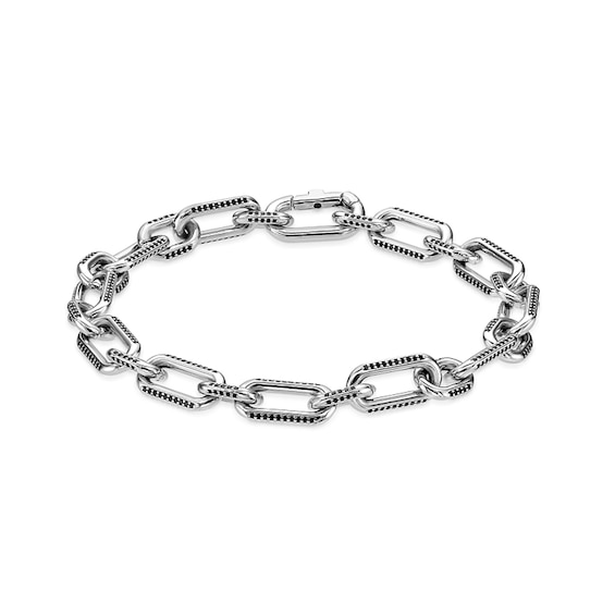 Black Spinel Paper Clip Chain Link Bracelet in Solid Sterling Silver - 8.5â