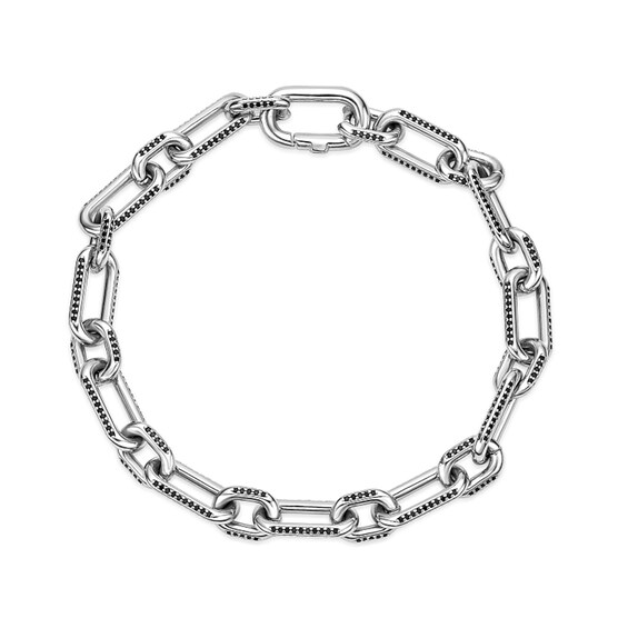 Black Spinel Paper Clip Chain Link Bracelet in Solid Sterling Silver - 8.5â