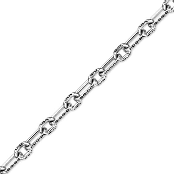 Black Spinel Paper Clip Chain Link Bracelet in Solid Sterling Silver - 8.5â