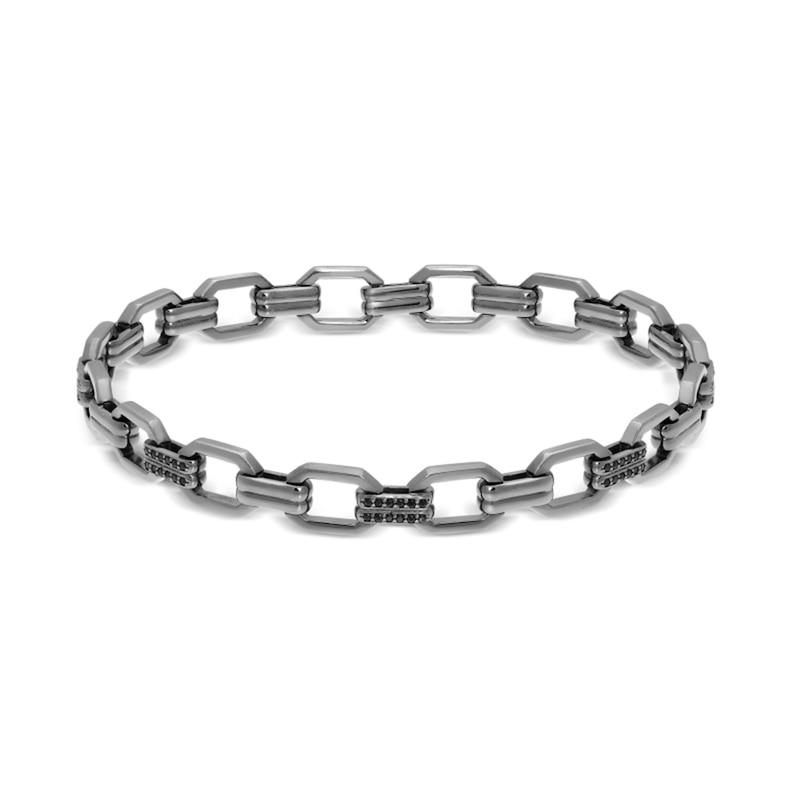 Main Image 1 of Black Spinel Octagon Link Bracelet in Solid Sterling Silver with Black Rhodium Plate - 8.5”