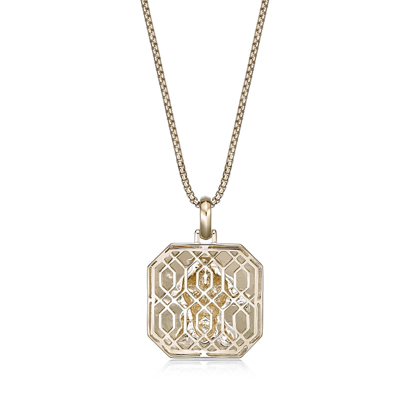 Main Image 4 of Black Diamond Accent Antique-Finish Lion Octagon Pendant in Sterling Silver with 14K Gold Plate - 24”