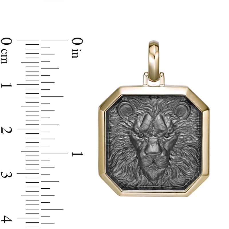 Main Image 6 of Black Diamond Accent Antique-Finish Lion Octagon Pendant in Sterling Silver with 14K Gold Plate - 24”