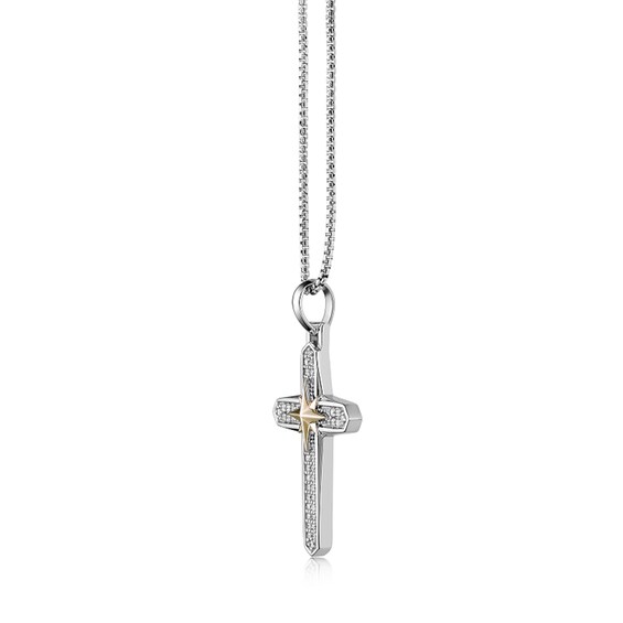 1/2 CT. T.w. Diamond Cross with Star Pendant in Sterling Silver with 14K Gold Plate - 24â