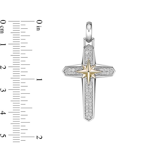1/2 CT. T.w. Diamond Cross with Star Pendant in Sterling Silver with 14K Gold Plate - 24â