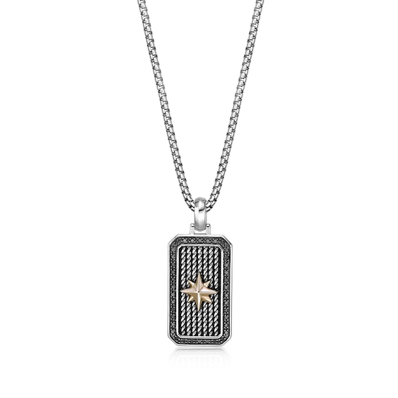 1/4 CT. T.w. Black Diamond Compass Star Dog Tag Pendant in Sterling Silver with 14K Gold Plate - 24â
