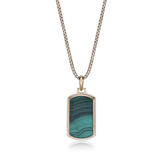 Malachite Bezel-Set Dog Tag Pendant in Sterling Silver with 14K Gold Plate - 24â
