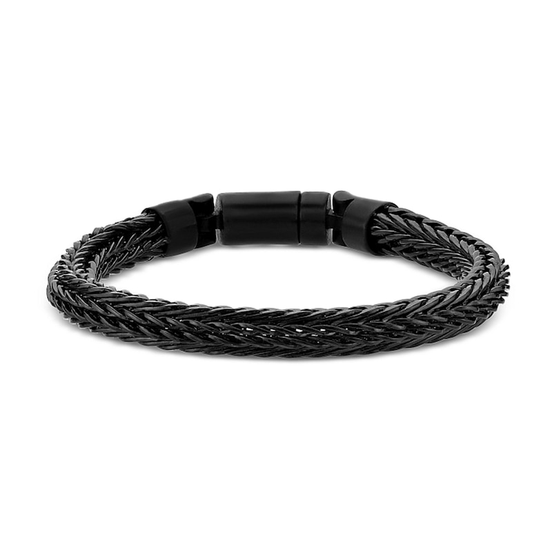 Main Image 1 of 7.0mm Braided Herringbone Chain Bracelet in Solid Stainless Steel with Matte Black Ion Plate - 8.5”