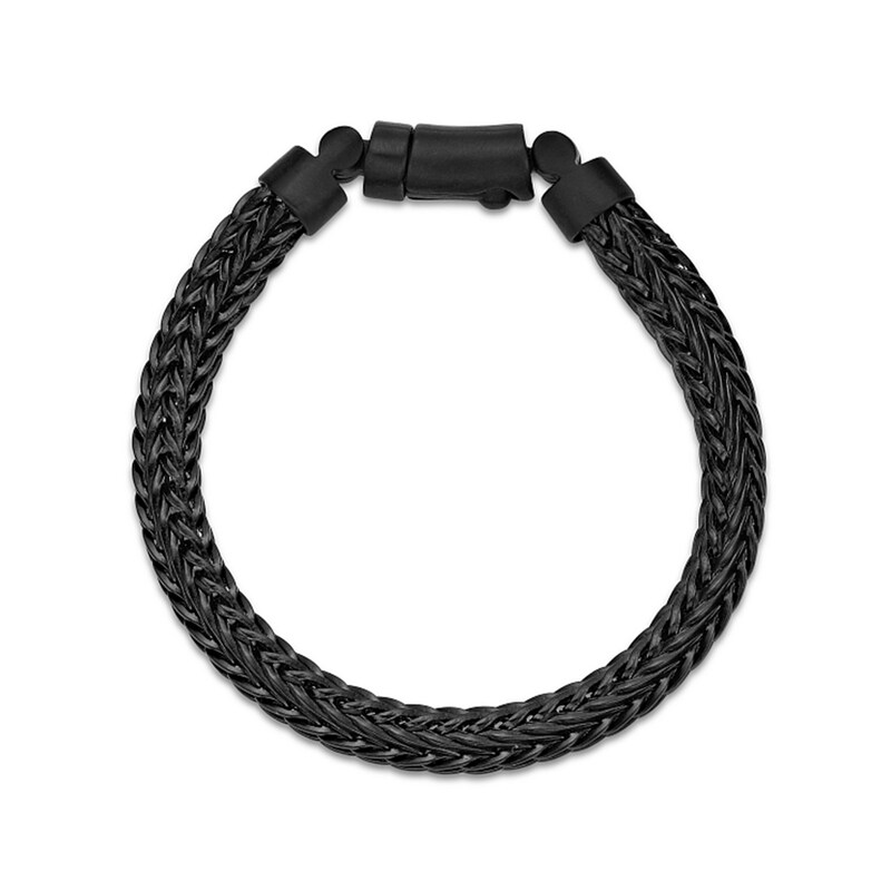 Main Image 4 of 7.0mm Braided Herringbone Chain Bracelet in Solid Stainless Steel with Matte Black Ion Plate - 8.5”