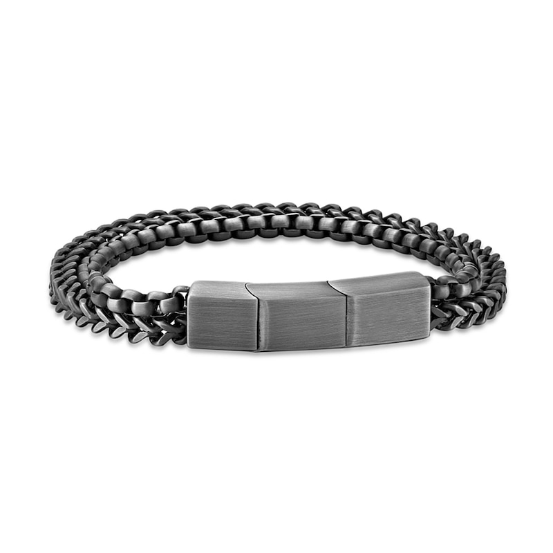 Main Image 1 of 8.0mm Double-Chain Bracelet in Solid Stainless Steel with Matte Grey Ion Plate - 8.25”