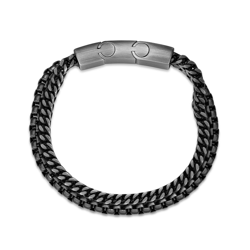 Main Image 4 of 8.0mm Double-Chain Bracelet in Solid Stainless Steel with Matte Grey Ion Plate - 8.25”