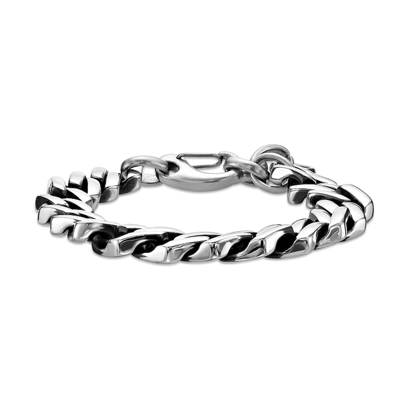 Main Image 1 of 13.0mm Flat Curb Chain Bracelet in Solid Stainless Steel and Black Ion Plate - 9”