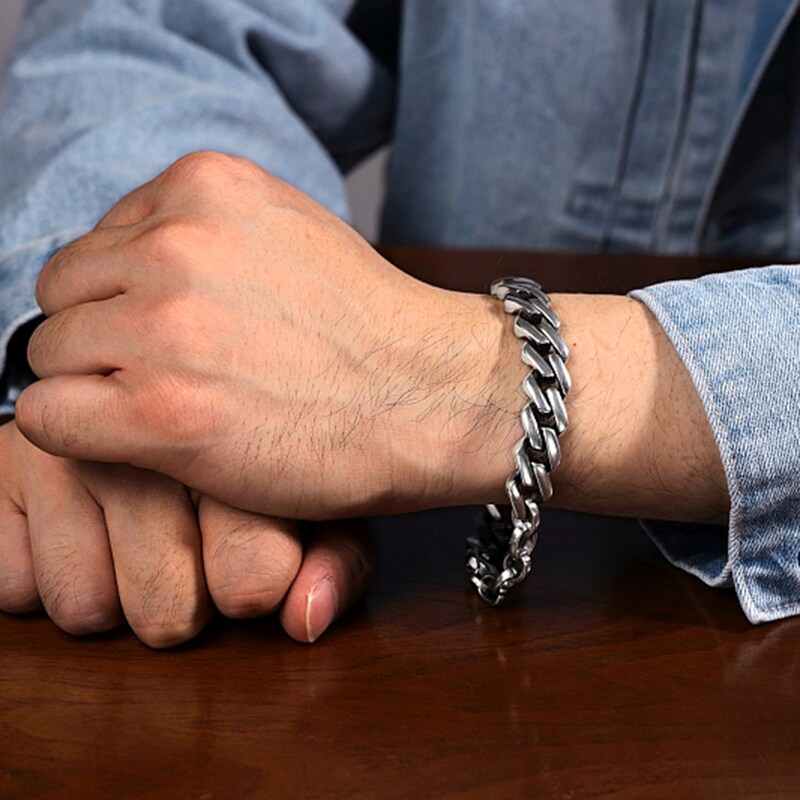 Main Image 2 of 13.0mm Flat Curb Chain Bracelet in Solid Stainless Steel and Black Ion Plate - 9”