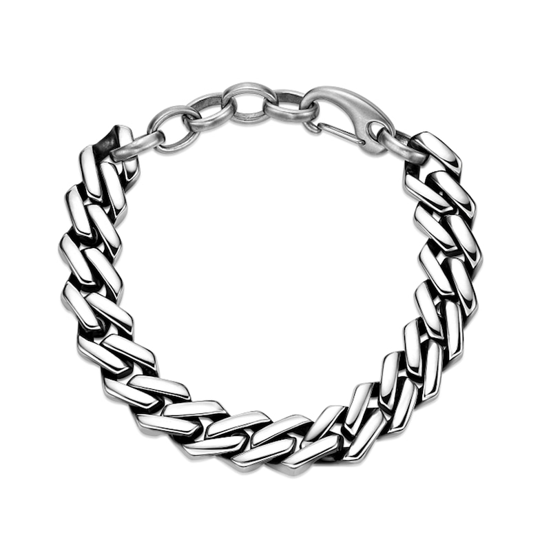 Main Image 5 of 13.0mm Flat Curb Chain Bracelet in Solid Stainless Steel and Black Ion Plate - 9”