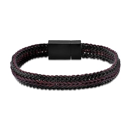 Foxtail Chain and Red Cord Woven Bracelet in Stainless Steel with Black Ion Plate - 8.5”