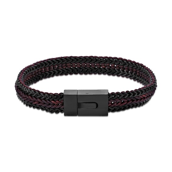Foxtail Chain and Red Cord Woven Bracelet in Stainless Steel with Black Ion Plate - 8.5â