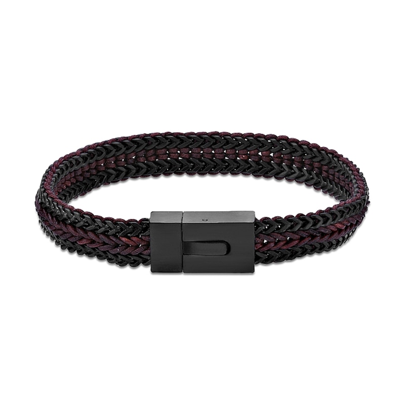 Main Image 3 of Foxtail Chain and Red Cord Woven Bracelet in Stainless Steel with Black Ion Plate - 8.5”