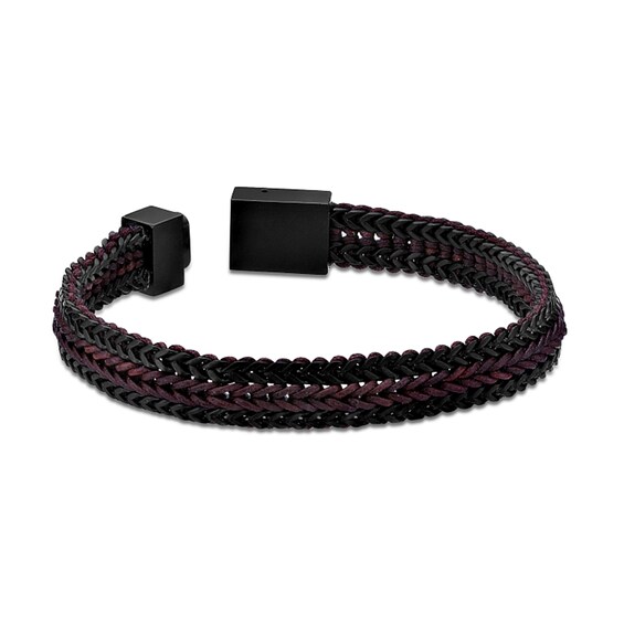 Foxtail Chain and Red Cord Woven Bracelet in Stainless Steel with Black Ion Plate - 8.5â