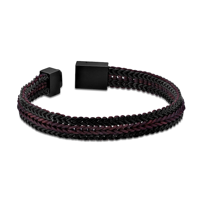 Main Image 4 of Foxtail Chain and Red Cord Woven Bracelet in Stainless Steel with Black Ion Plate - 8.5”