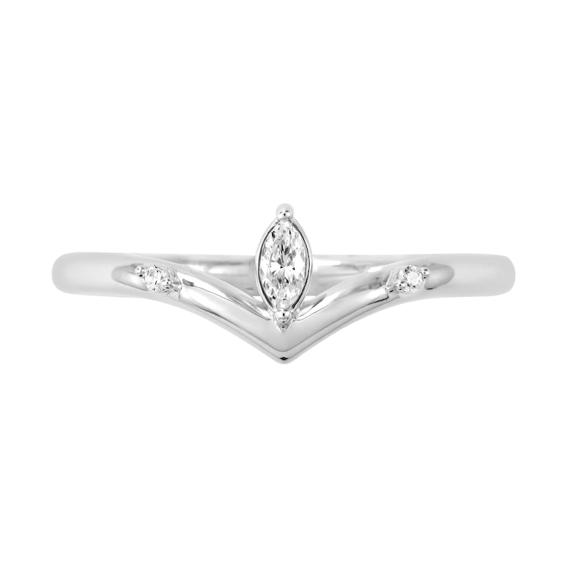 Main Image 1 of 1/8 CT. T.W. Marquise-Cut Diamond Chevron Ring in 10K White Gold