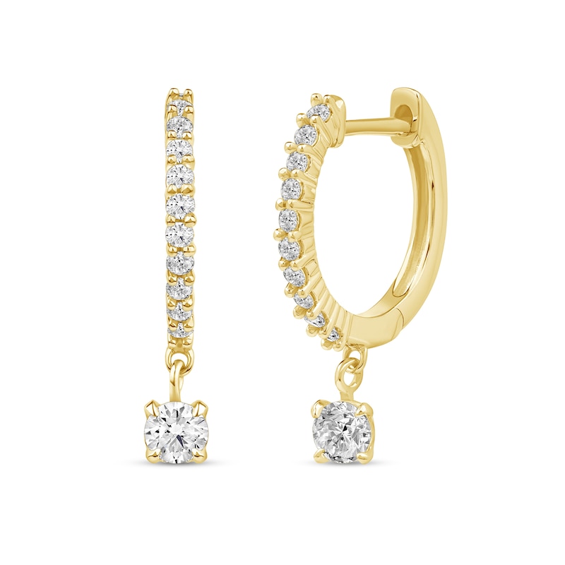 Main Image 1 of 1/2 CT. T.W. Certified Lab-Grown Diamond Dangle Hoop Earrings in 14K Gold (F/SI2)