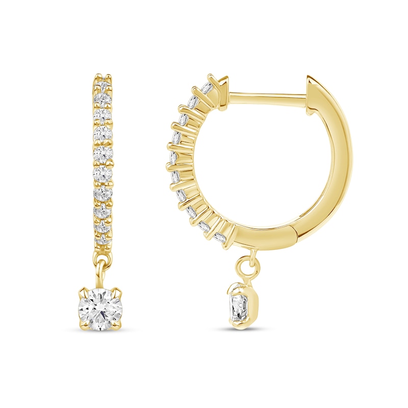 Main Image 2 of 1/2 CT. T.W. Certified Lab-Grown Diamond Dangle Hoop Earrings in 14K Gold (F/SI2)
