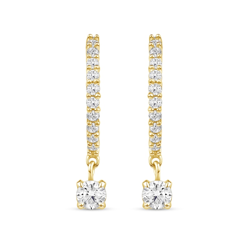 Main Image 3 of 1/2 CT. T.W. Certified Lab-Grown Diamond Dangle Hoop Earrings in 14K Gold (F/SI2)