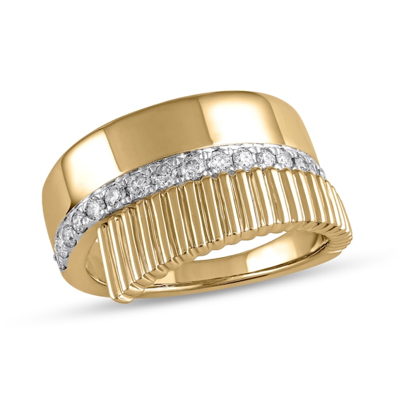 1/3 CT. T.w. Diamond Polished and Textured Bypass Wrap Ring in Sterling Silver with 14K Gold Plate