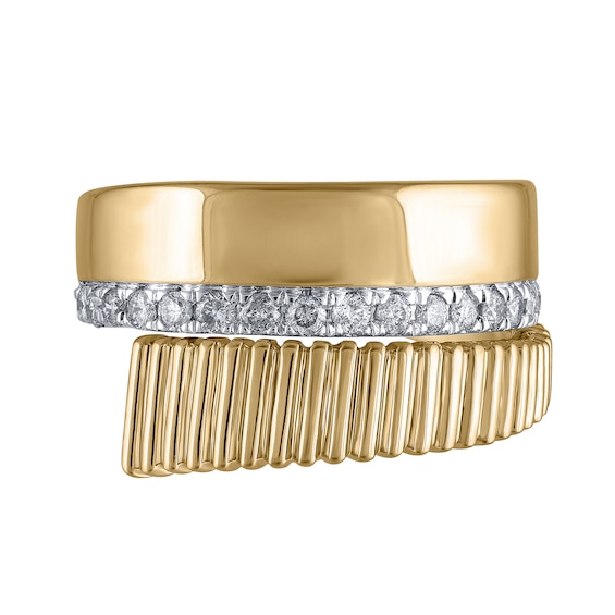 1/3 CT. T.w. Diamond Polished and Textured Bypass Wrap Ring in Sterling Silver with 14K Gold Plate