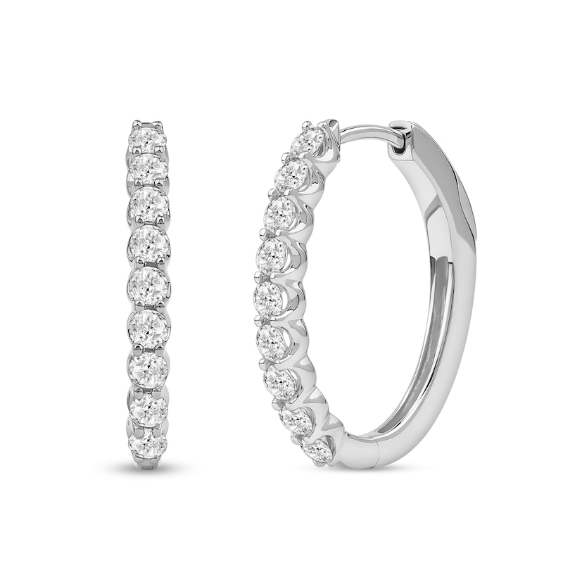 Main Image 1 of 1 CT. T.W. Diamond Oval Hoop Earrings in 10K White Gold