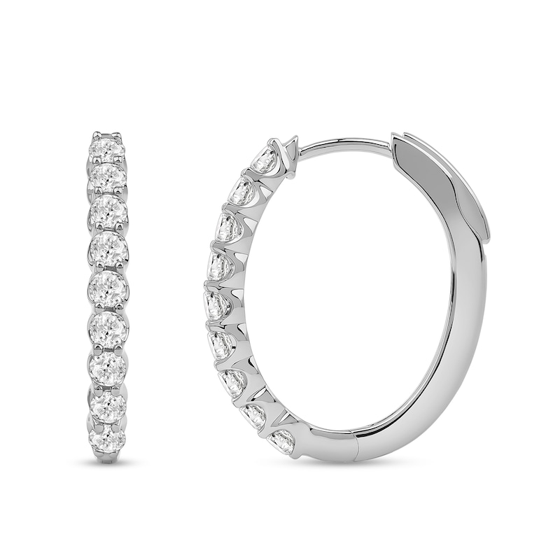 Main Image 2 of 1 CT. T.W. Diamond Oval Hoop Earrings in 10K White Gold