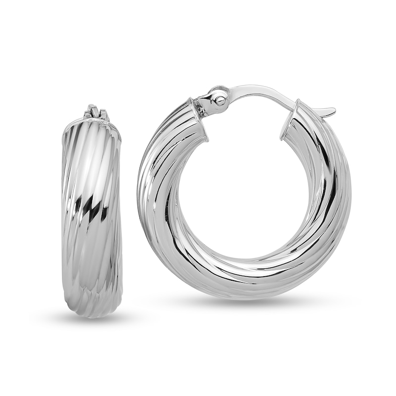 Main Image 1 of 20.6mm Grooved Hoop Earrings in Semi-Solid Sterling Silver