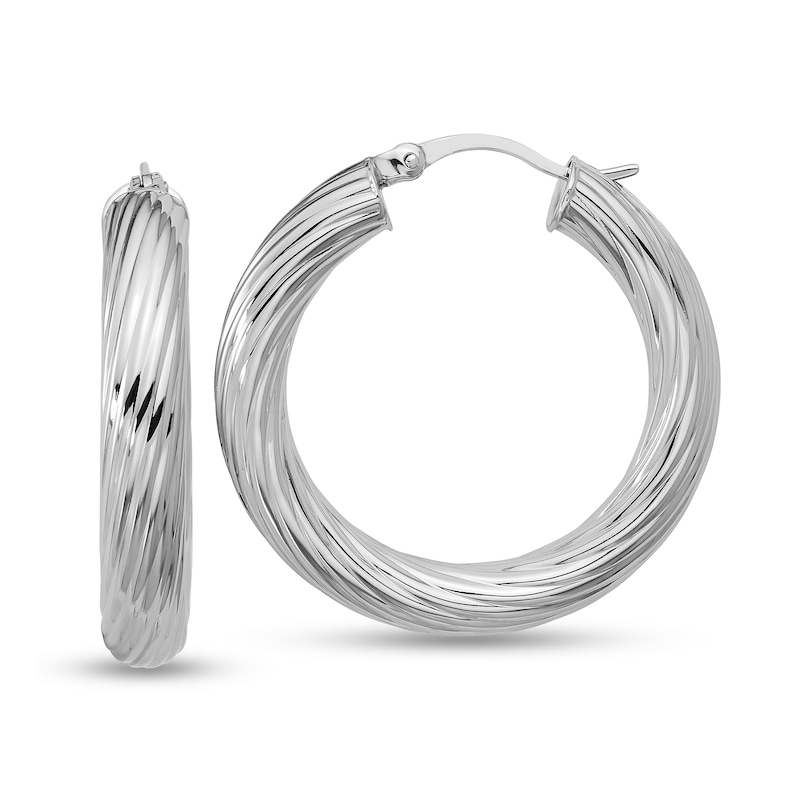 Main Image 1 of 30.75mm Grooved Hoop Earrings in Semi-Solid Sterling Silver