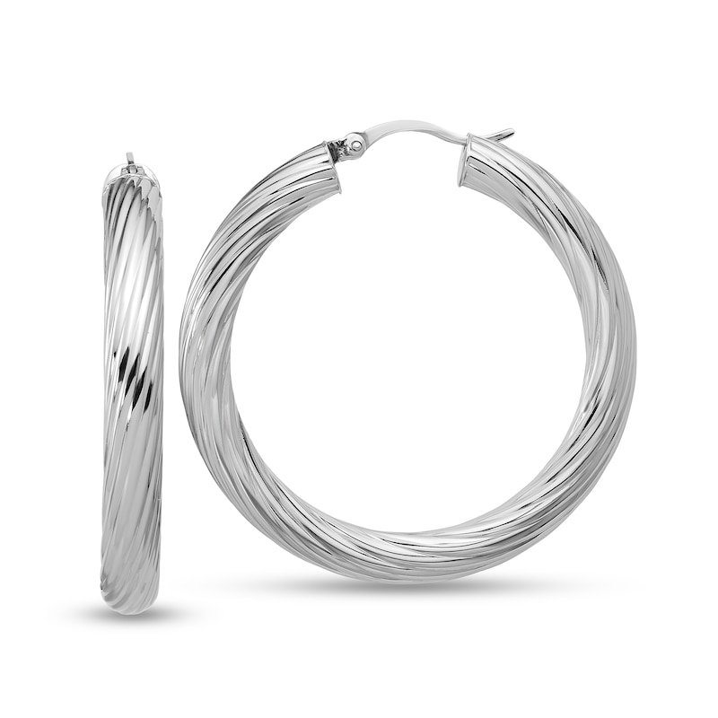 Main Image 1 of 39.8mm Grooved Hoop Earrings in Semi-Solid Sterling Silver